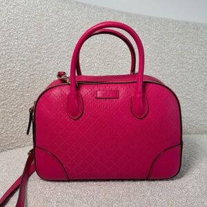 Authentic GUCCI Pink Bright Diamante Textured Leather Top Handle Bag